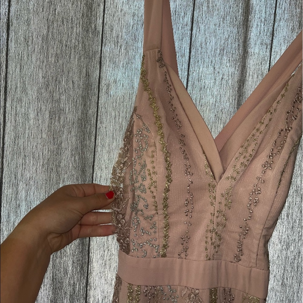 Light pink floral designed prom dress